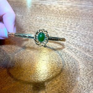 Vintage Dainty Gold Toned Jade Filigree Bangle